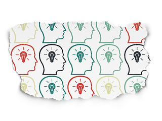 Image showing Education concept: multicolor Head With Lightbulb icons on Torn Paper background