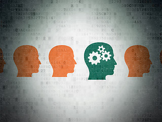Image showing Education concept: green head with gears icon on digital background