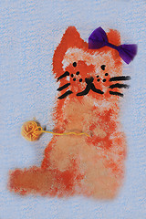 Image showing  cat with bow drawing