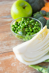 Image showing close up of ripe vegetables on wooden table