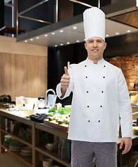 Image showing happy male chef cook showing thumbs up