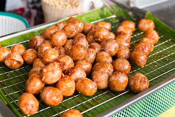 Image showing fried meatballs sale at street market