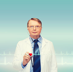 Image showing smiling doctor or professor with stethoscope