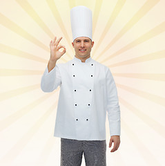 Image showing happy male chef cook showing ok sign