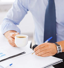 Image showing businessman drinking coffee in office