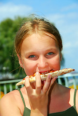 Image showing Girl pizza