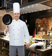 Image showing happy male chef cook holding frying pan