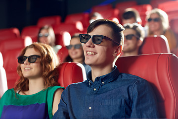 Image showing happy friends watching movie in 3d theater