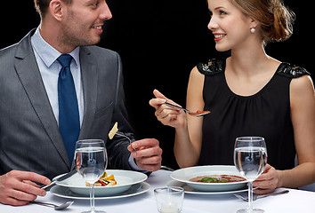 Image showing close up of couple talking at restaurant