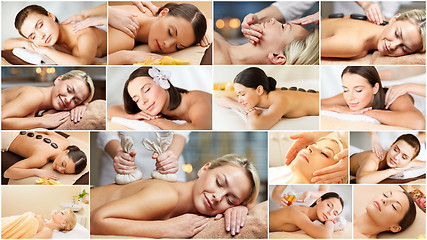 Image showing women having facial or body massage in spa salon