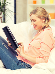 Image showing happy woman with tablet pc computer