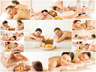 Image showing happy family couple in spa salon