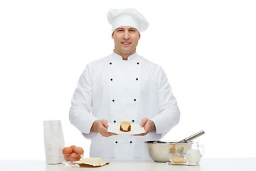 Image showing happy male chef cook baking