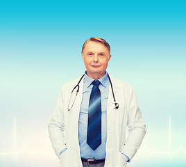 Image showing smiling doctor or professor with stethoscope