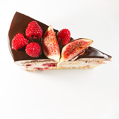 Image showing cake with chocolate, fig and raspberry