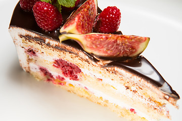 Image showing cake with chocolate, fig and raspberry
