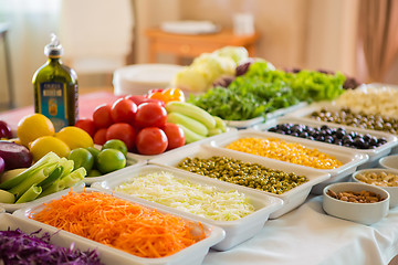 Image showing salad bar with vegetables in the restaurant