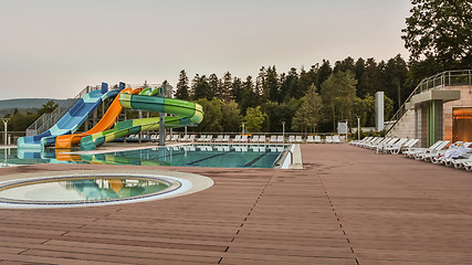 Image showing aqua park constructions in swimming pool