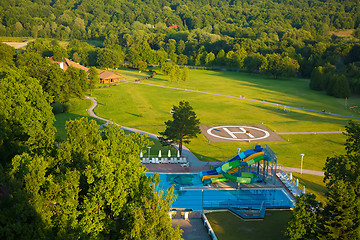 Image showing aqua park constructions in swimming pool