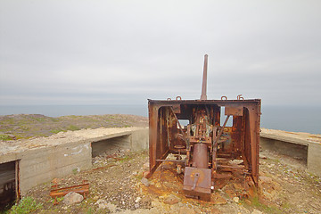 Image showing old gun on the shores of the Scandinavian sea