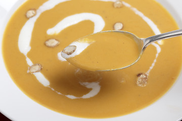 Image showing Spoonful of butternut squash soup