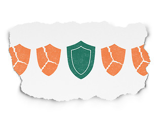 Image showing Security concept: shield icon on Torn Paper background