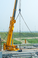 Image showing Crane working on bridge construction