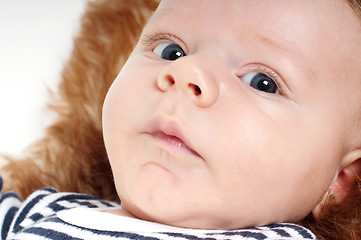 Image showing Portrait of adorable child lying on fur