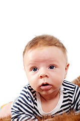 Image showing Portrait of cute baby boy lying on fur