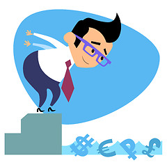 Image showing Businessman swimmer jumps pool with money business theme sports