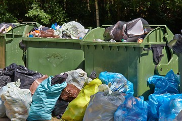 Image showing Garbage Containers Full, Overflowing