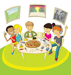 Image showing Friends in pizzeria
