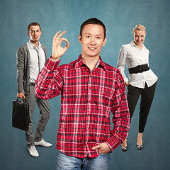 Image showing Teamwork and Asian Man With Folded Hands