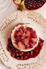 Image showing coconut panna cotta dessert with pomegranate