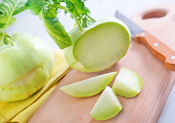 Image showing Cabbage kohlrabi on Wooden Kitchen Board