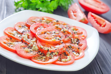 Image showing tomato with basil and garlic