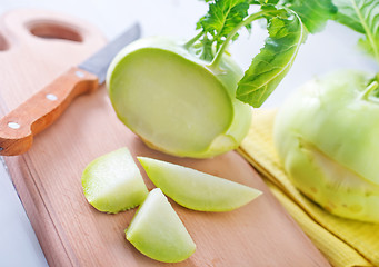 Image showing Cabbage kohlrabi on Wooden Kitchen Board