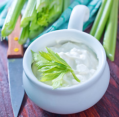 Image showing fresh celery and white sauce