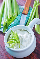 Image showing fresh celery and white sauce