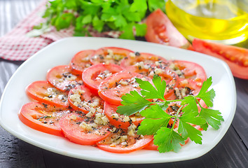 Image showing tomato with basil and garlic