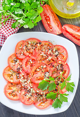 Image showing tomato with basil and garlic