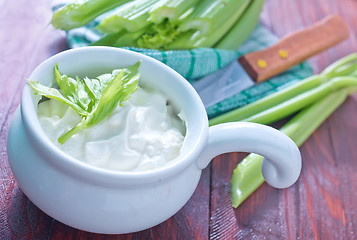 Image showing fresh celery and white sauce