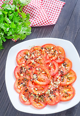 Image showing tomato with basil and garlic