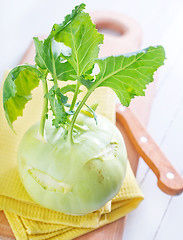 Image showing Cabbage kohlrabi on Wooden Kitchen Board