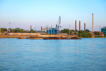 Image showing Industrial cargo cranes in the dock