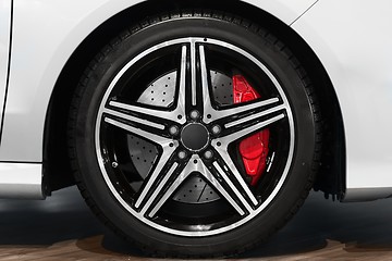 Image showing New car tyre closeup photo