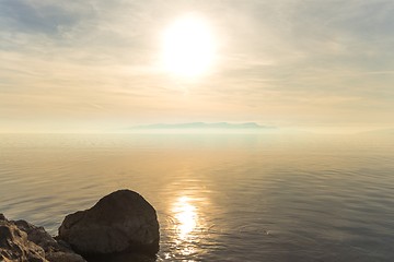 Image showing Beach with rocks and a cloudy sky