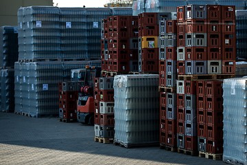 Image showing Many bottles on conveyor belt