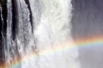 Image showing The Victoria falls with rainbow on water