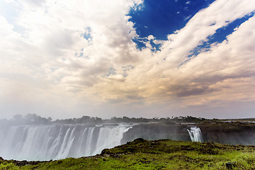 Image showing The Victoria falls with mist from water